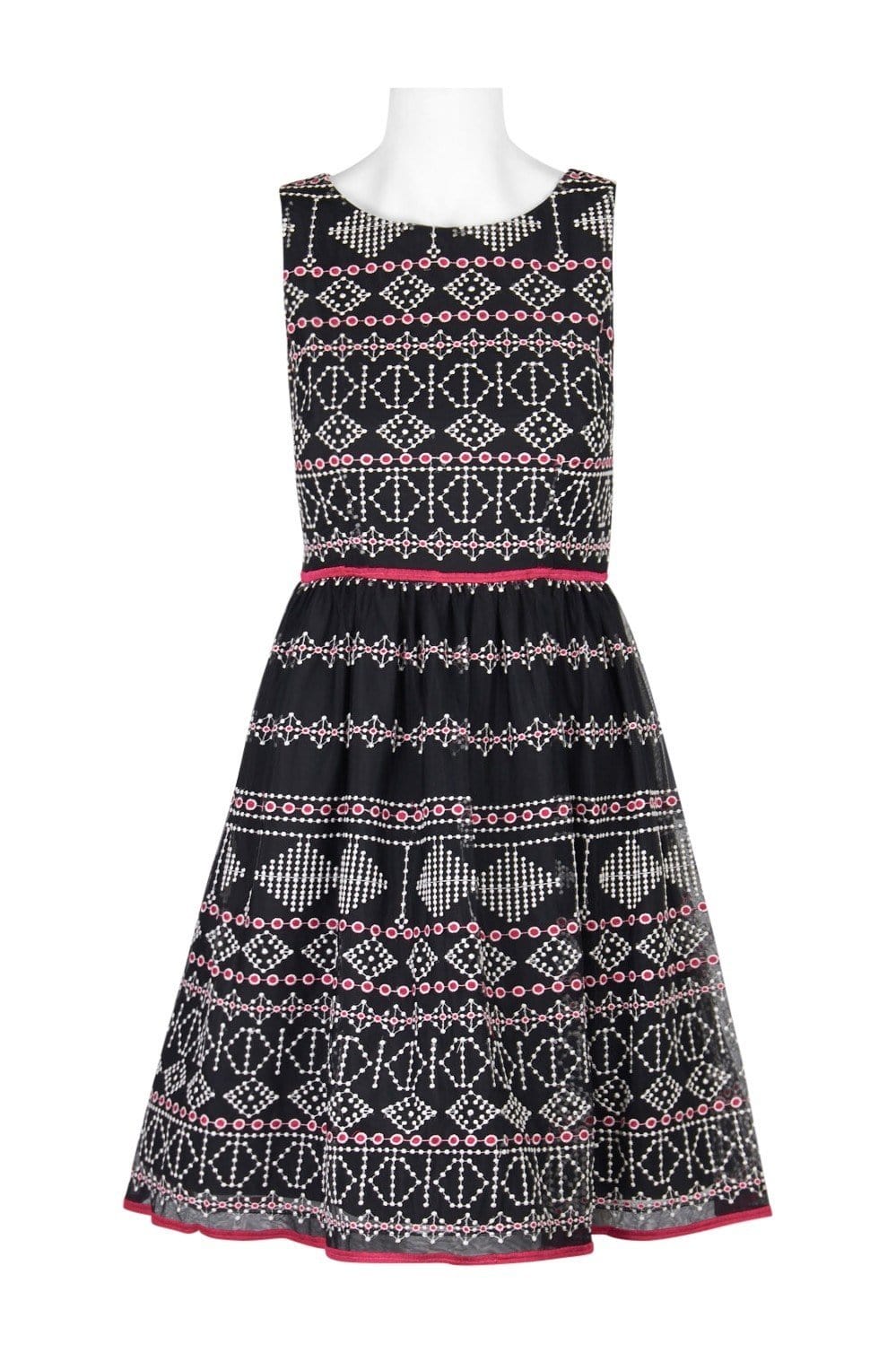 Taylor - 9722M Sleeveless Piped Multi-Print A-Line Dress In Black