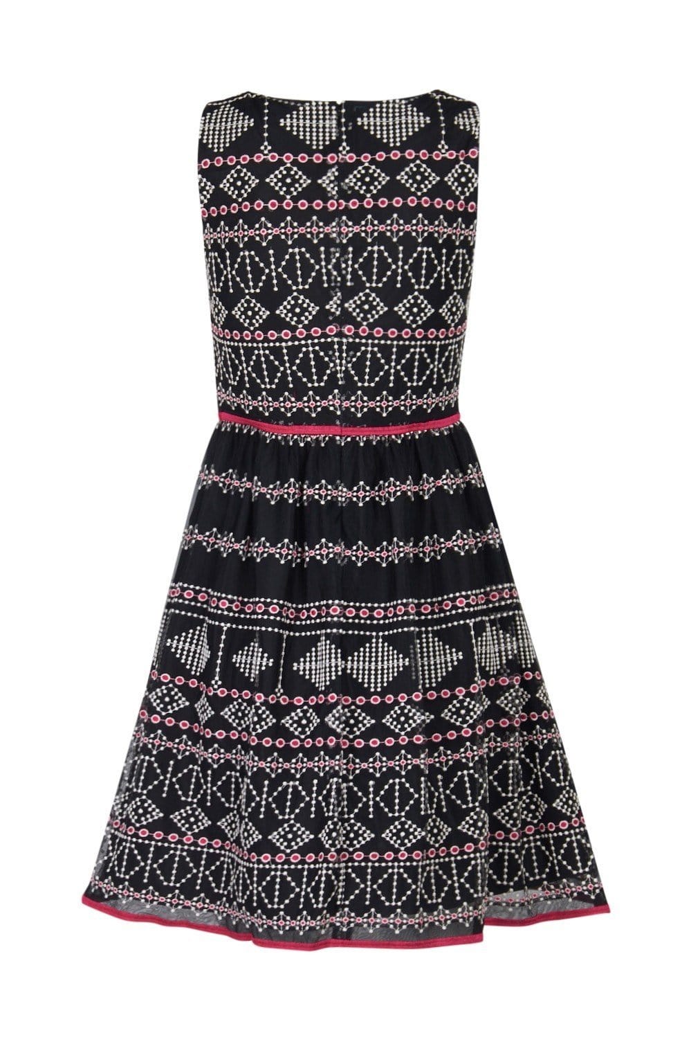 Taylor - 9722M Sleeveless Piped Multi-Print A-Line Dress In Black
