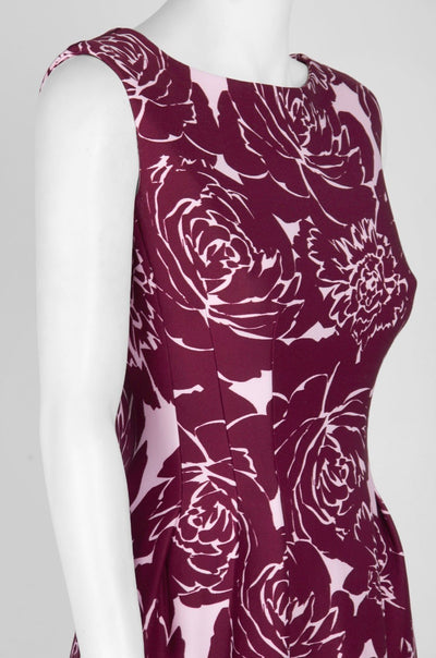 Taylor - 9792M Sleeveless Bateau Neck Floral Printed Ponte Dress In Red and Pink