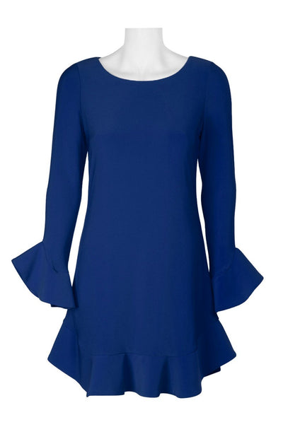 Laundry - 97F34310 Flounce Cuff Long Sleeves Solid Jersey Shift Dress In Blue