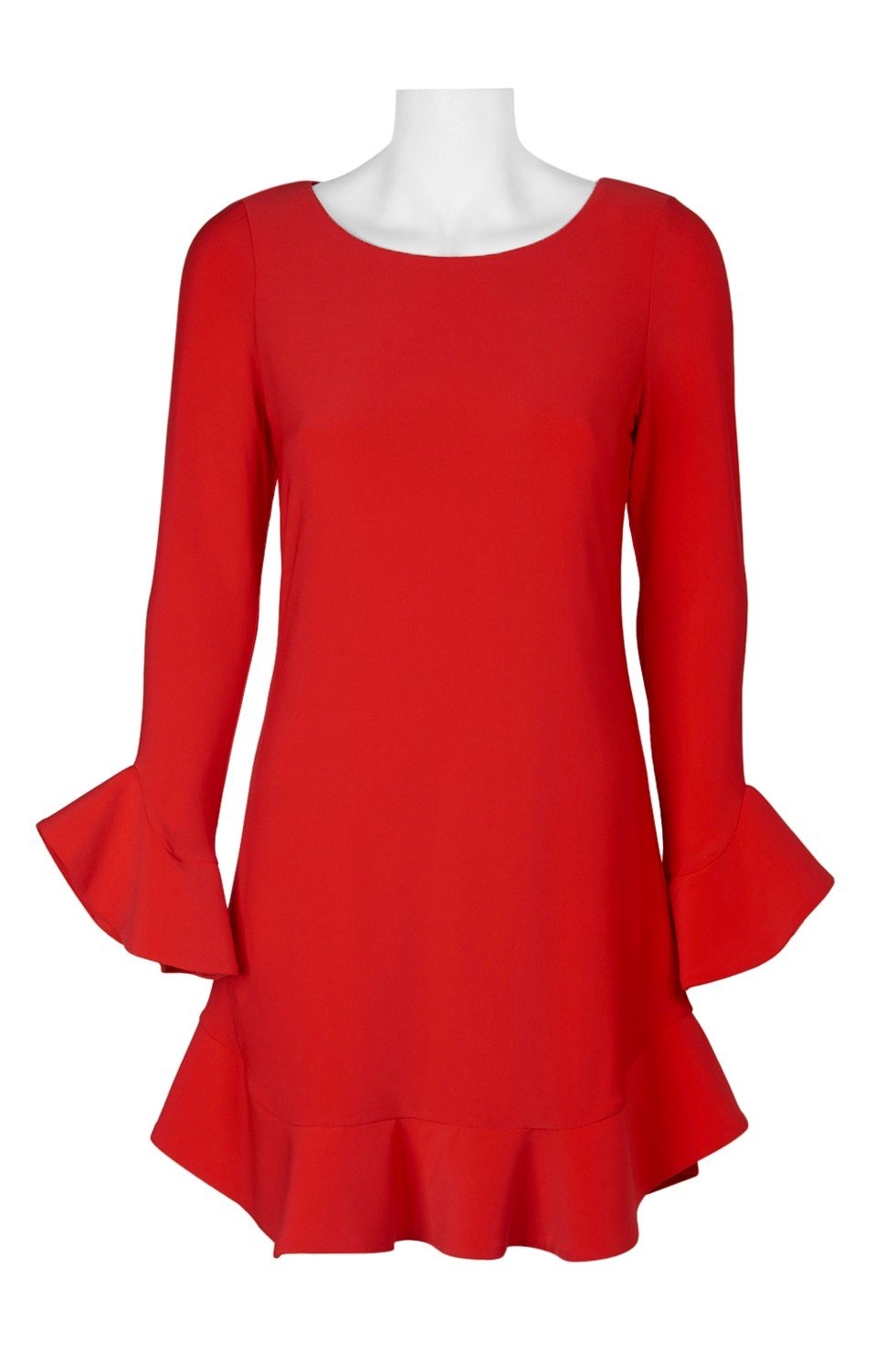 Laundry - 97F34310 Flounce Cuff Long Sleeves Solid Jersey Shift Dress In Red