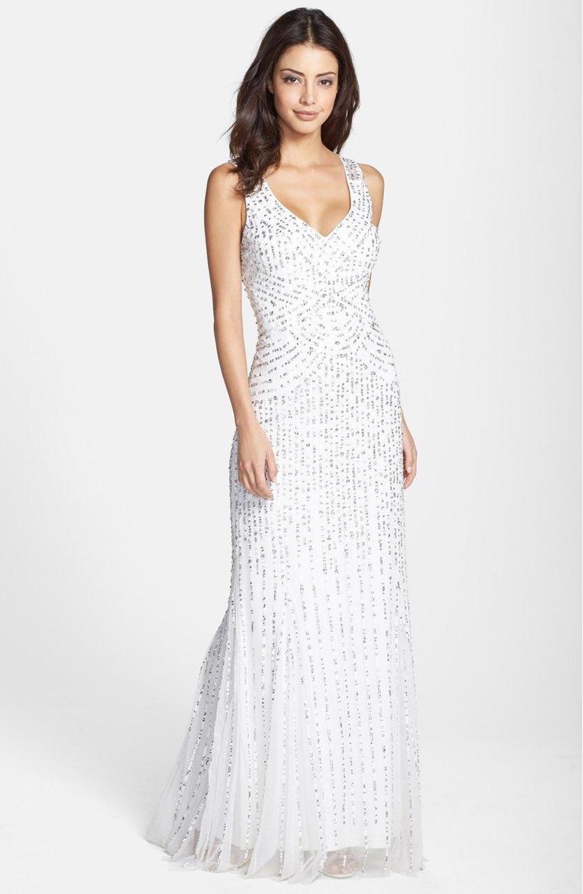 Aidan Mattox - 54456430 Sequin Adorned Sleeveless Long Dress in White