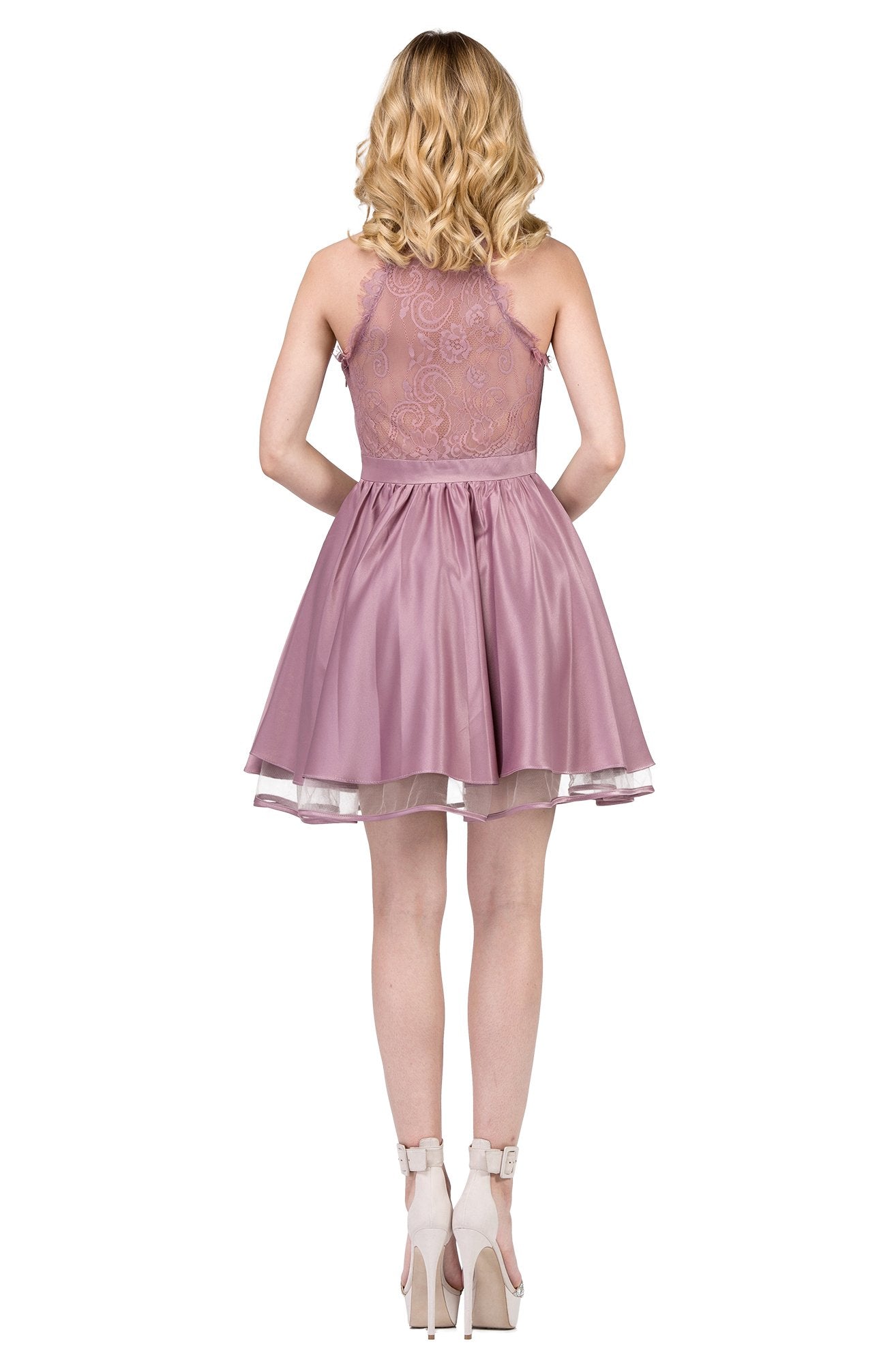 Dancing Queen - 9836 Sleeveless Sheer-Trimmed A-Line Dress