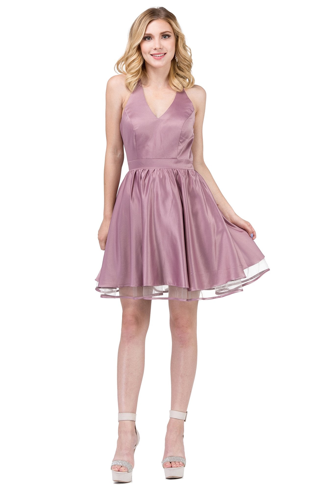 Dancing Queen - 9836 Sleeveless Sheer-Trimmed A-Line Dress