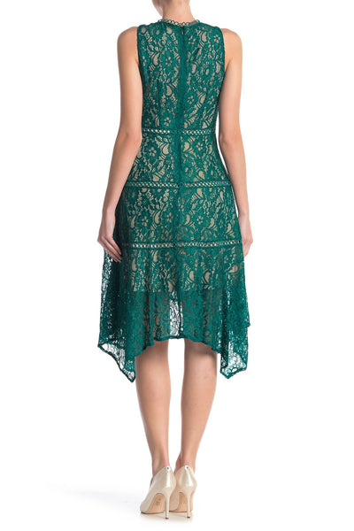 Taylor - 1219M Sleeveless Floral Lace Handkerchief Hem Dress In Green
