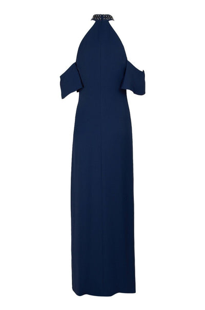 Laundry - 98M15203 Twist Front Halter Draped Shoulder Gown in Blue