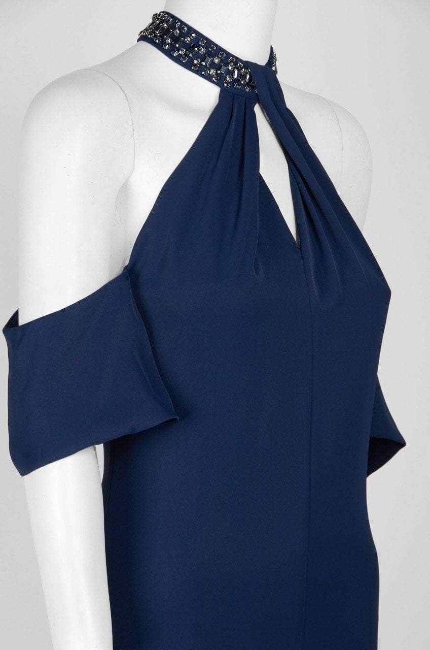 Laundry - 98M15203 Twist Front Halter Draped Shoulder Gown in Blue