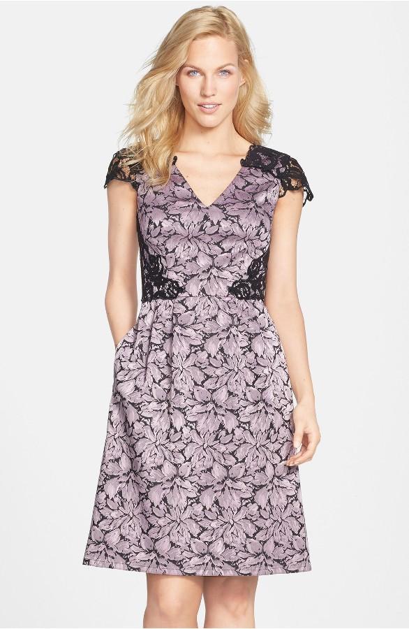 Adrianna Papell Jacquard Print Tie-Waist Dress