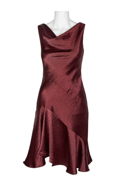 Taylor - 9973M Cowl Neck Satin Asymmetrical Hemmed Dress In Red