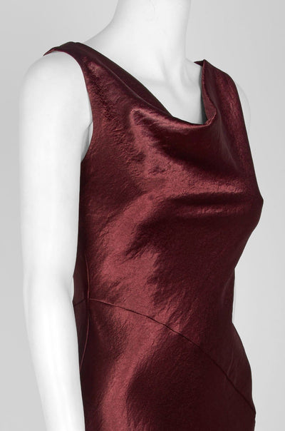 Taylor - 9973M Cowl Neck Satin Asymmetrical Hemmed Dress In Red