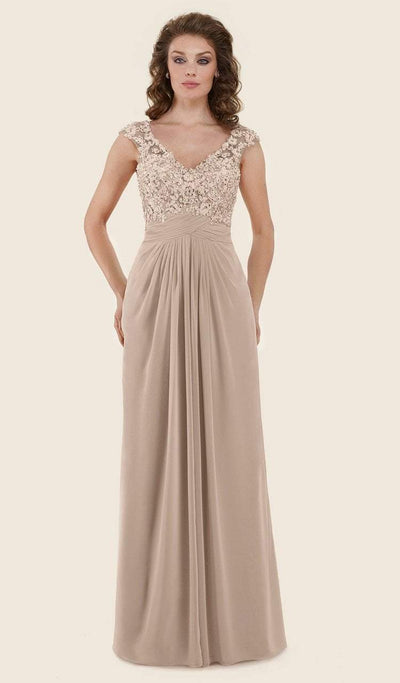 Rina Di Montella - RD2619 Beaded Appliqued A-Line Evening Gown in Pink and Neutral