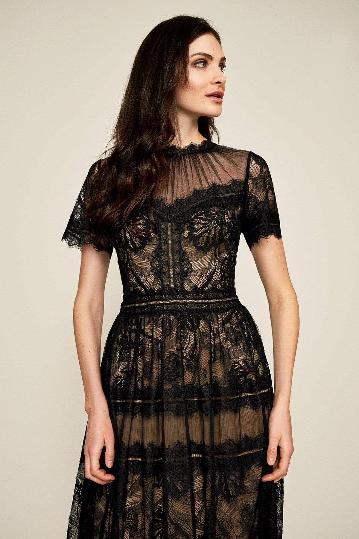 Tadashi Shoji - Lace Gathered Jewel A-Line Dress Special Occasion Dress