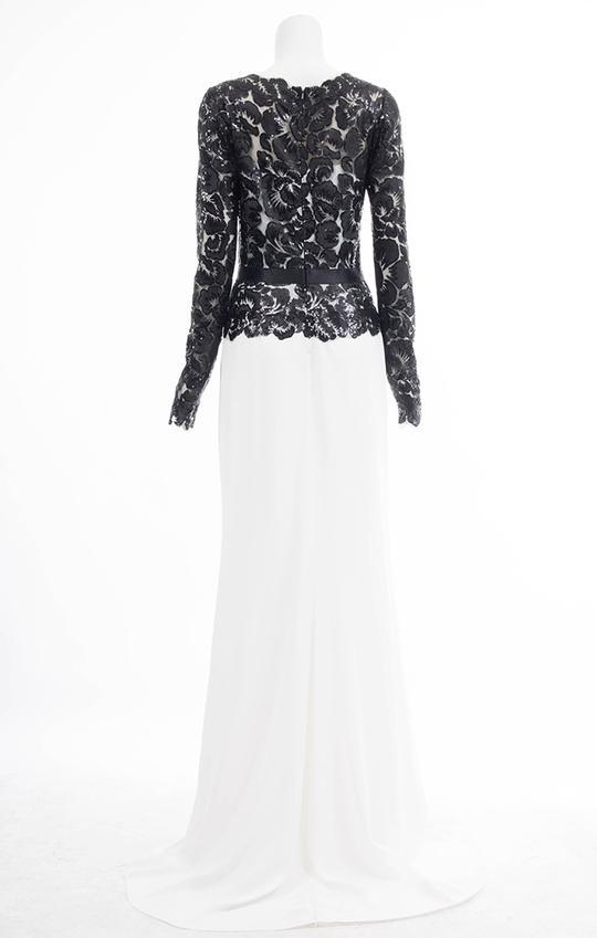 Tadashi Shoji - Long Illusion Floral Lace Sheath Gown In Black and White