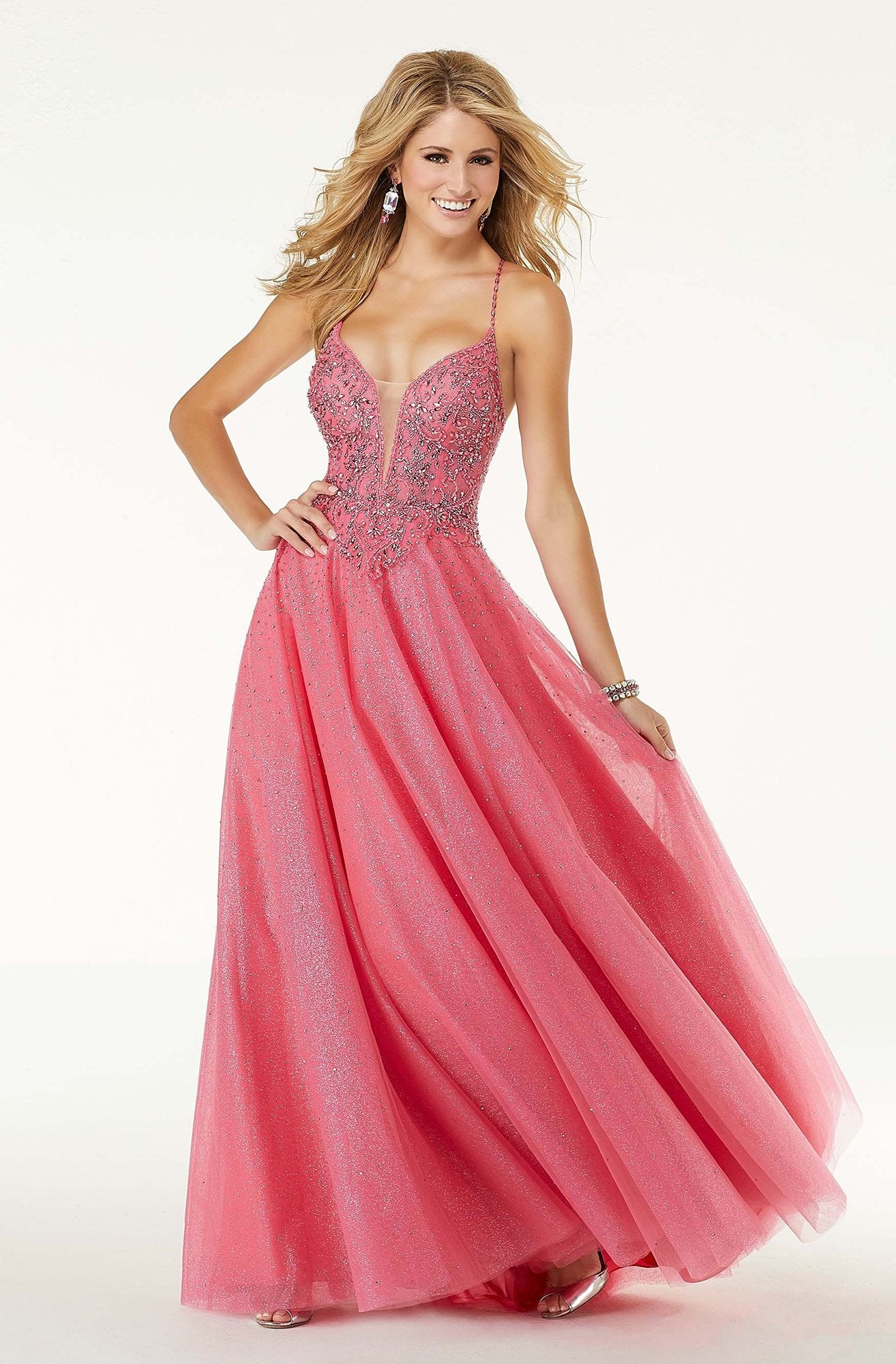 Mori Lee - 45070 Beaded Open Back A-line Dress In Pink
