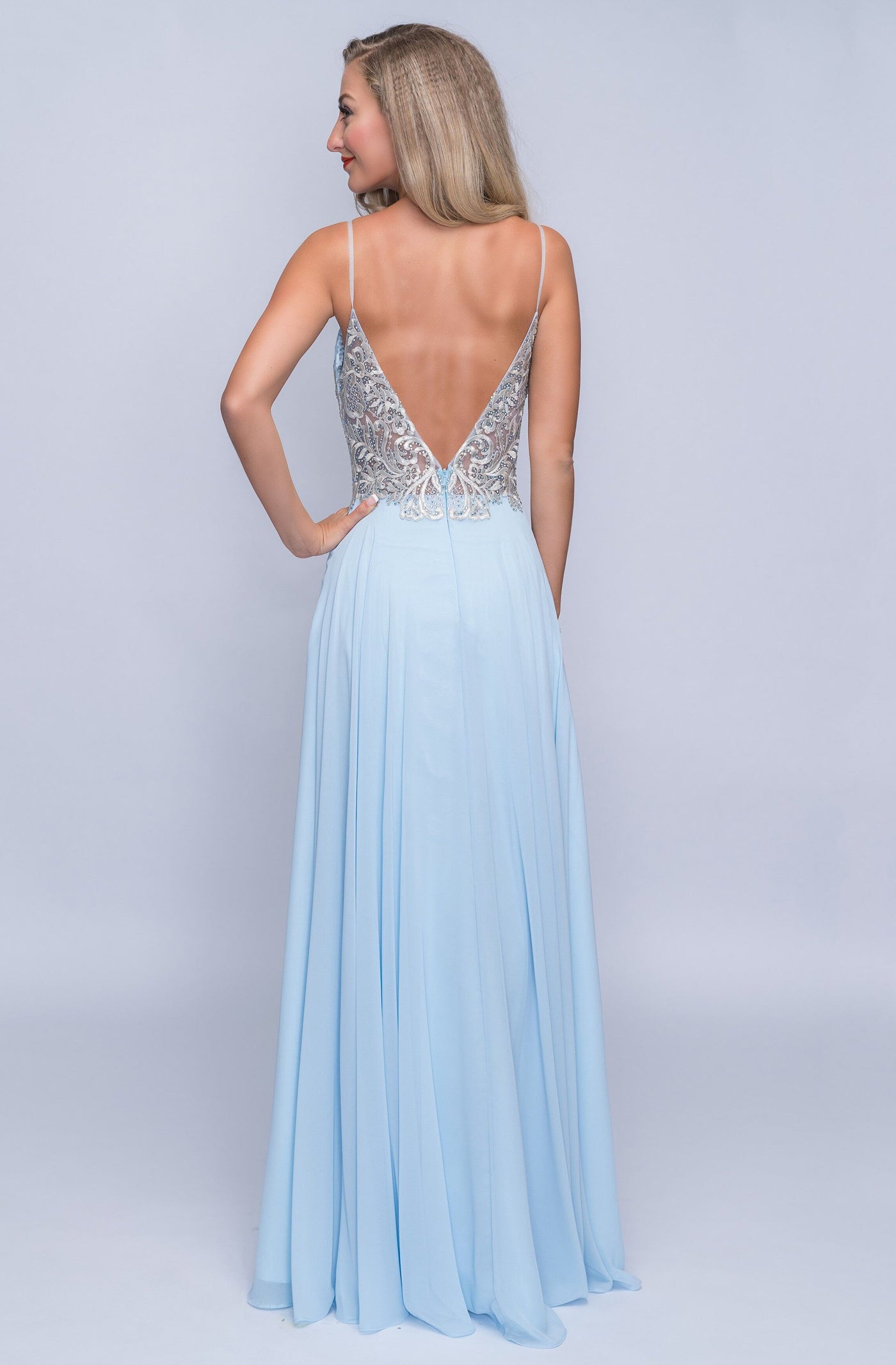 Nina Canacci - 3151 Jewel-Ornate Embroidered A-Line Gown In Blue