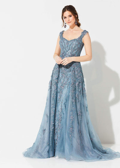 Ivonne D for Mon Cheri - 219D81 Embroidered V-neck Gown With Train Special Occasion Dress 4 / Slate/Multi