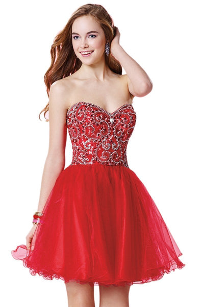 Alyce Paris Sweet 16 - 3650 Strapless Beaded Lace Cocktail Dress in Red