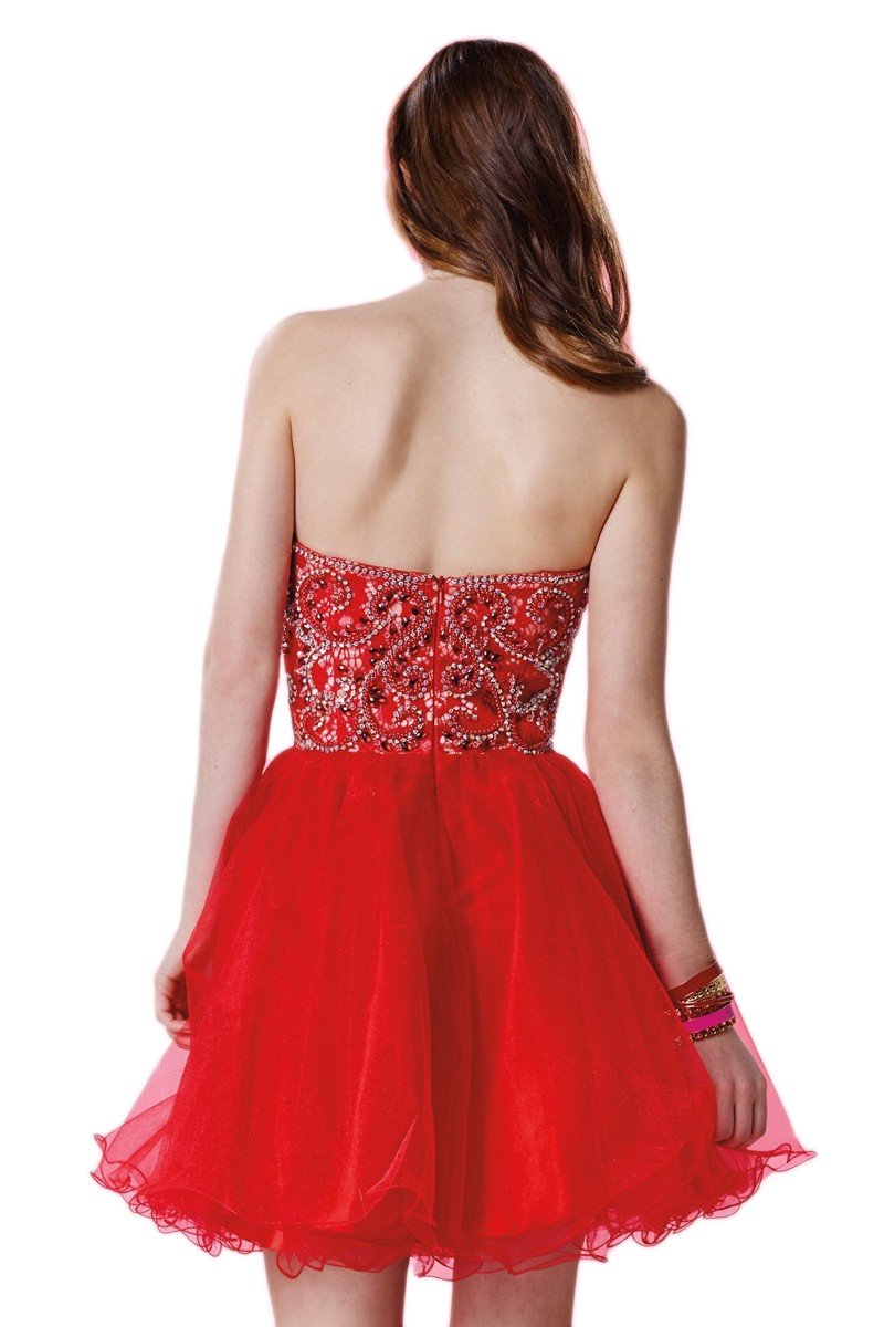 Alyce Paris Sweet 16 - 3650 Strapless Beaded Lace Cocktail Dress in Red