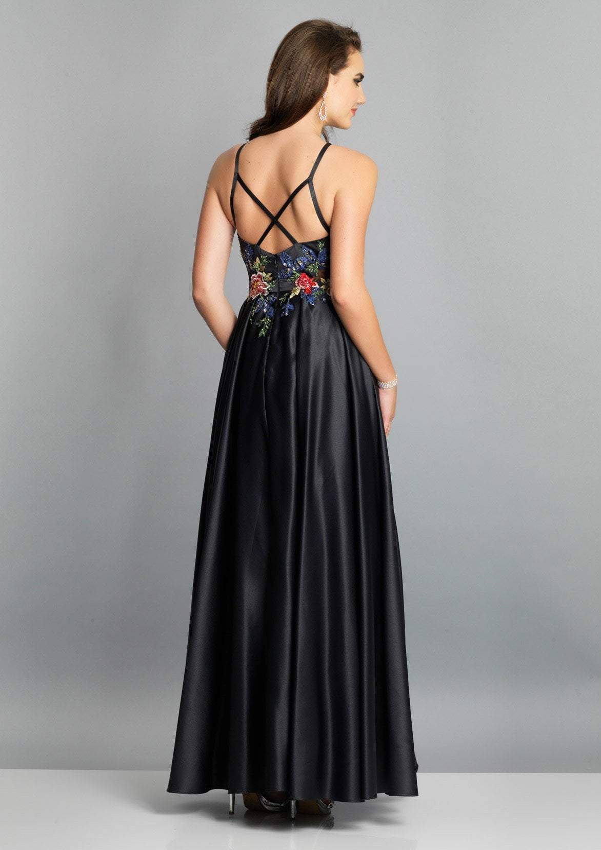 Dave & Johnny - Floral Embroidered Jewel Bodice A-Line Gown A7616  In Black