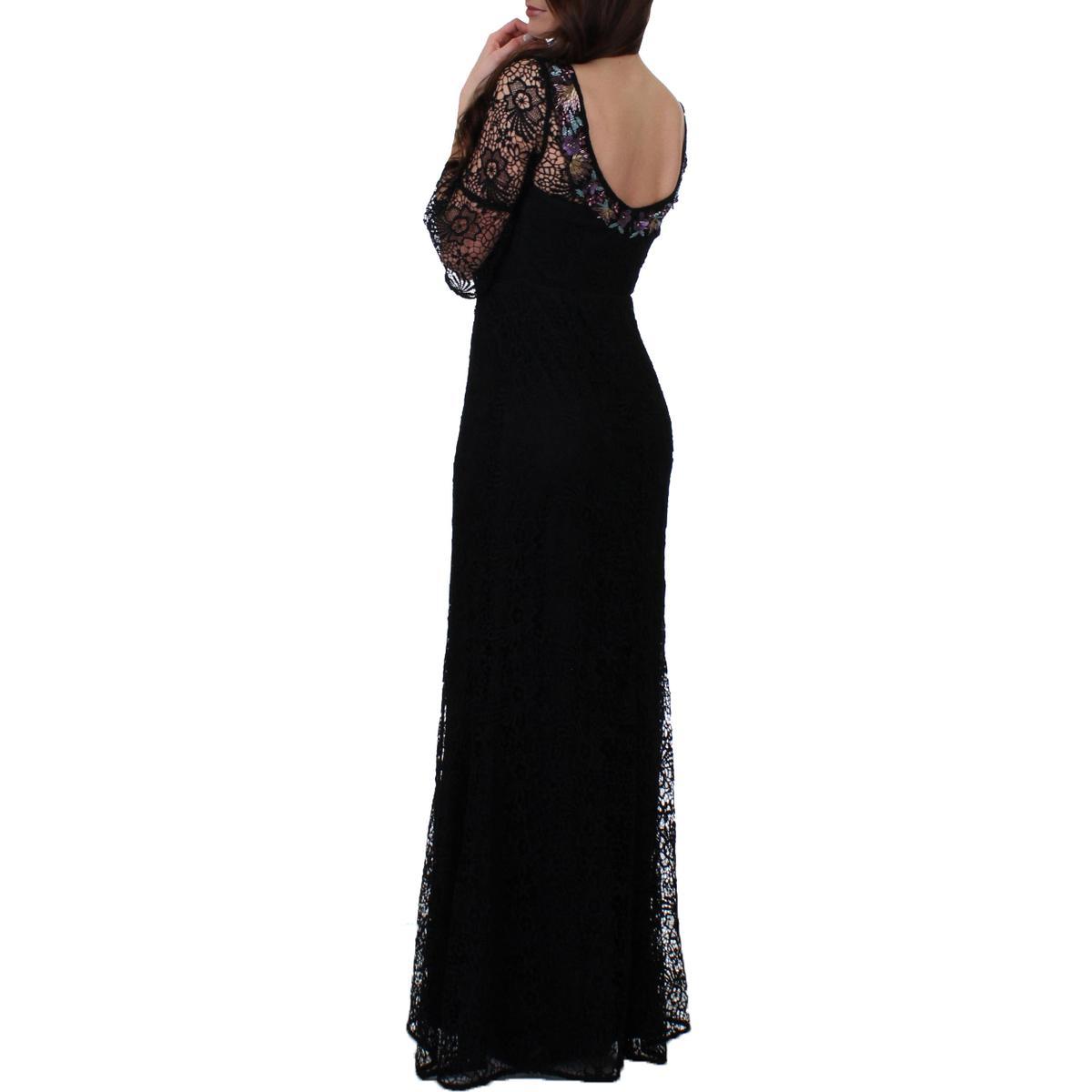 Aidan Mattox - MD1E202735 Floral Lace Bateau Trumpet Dress In Black