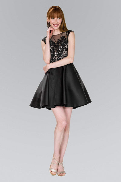 Elizabeth K - GS2388 Embroidered Illusion Bateau Tulle A-line Dress In Black