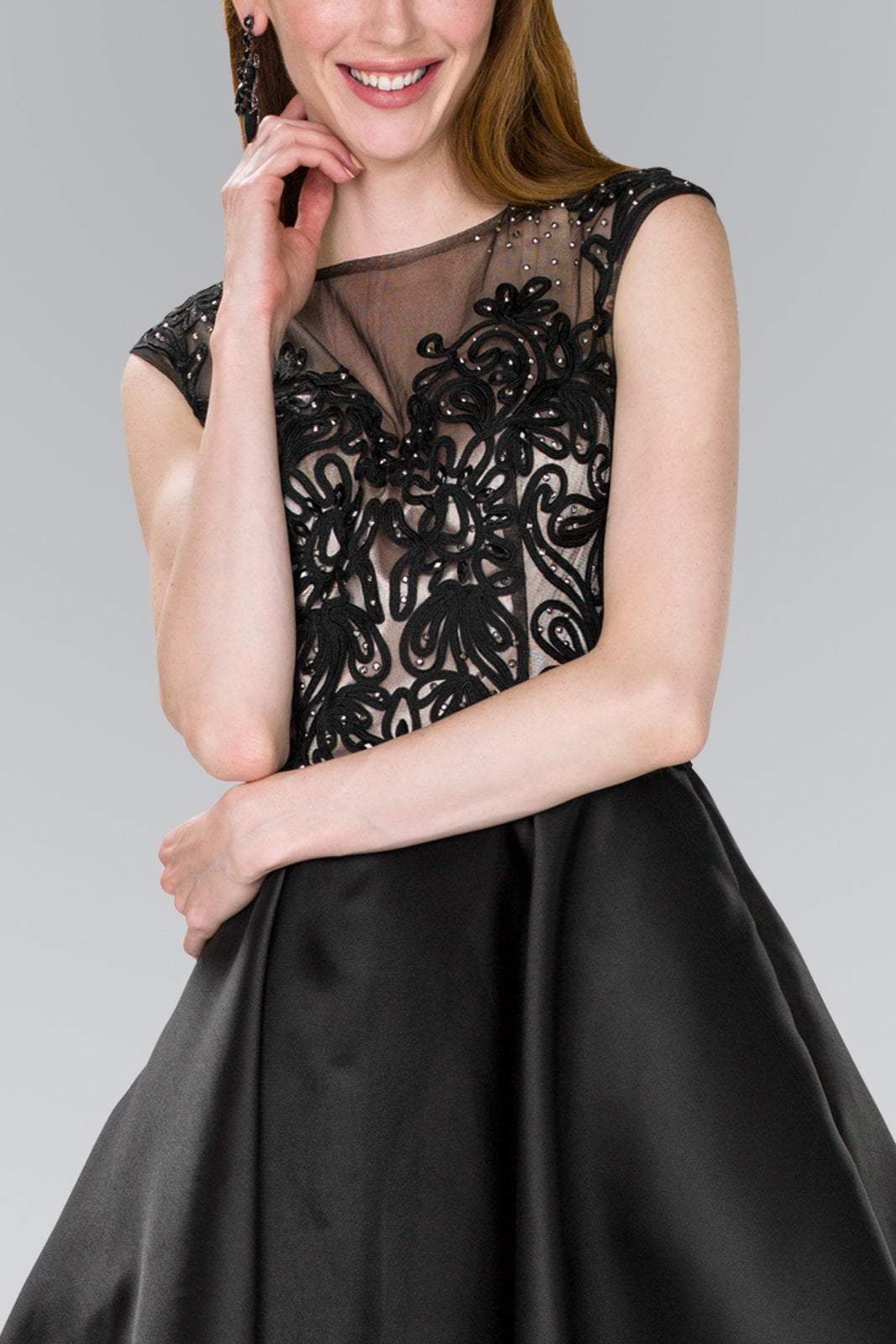 Elizabeth K - GS2388 Embroidered Illusion Bateau Tulle A-line Dress In Black