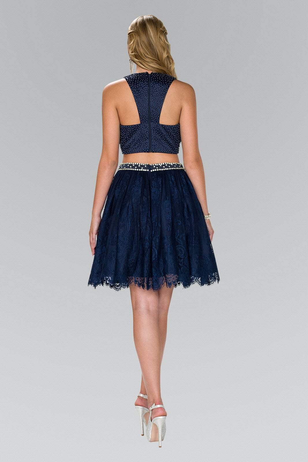Elizabeth K - GS2404 Two Piece Beaded Lace A-line Dress In Blue