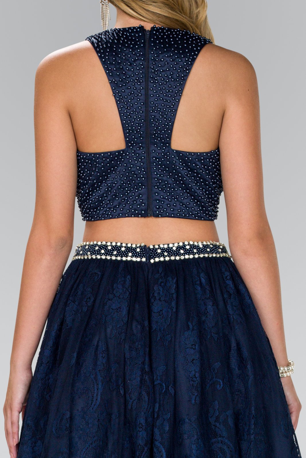Elizabeth K - GS2404 Two Piece Beaded Lace A-line Dress In Blue