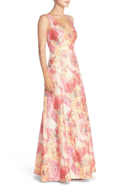 Aidan Mattox - Sleeveless V Neck Long Dress MD1E200058 in Pink and Multi-Color