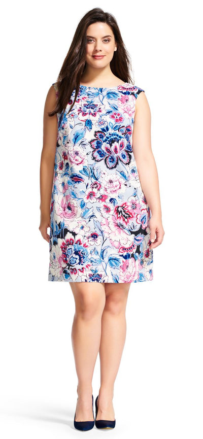 Adrianna Papell - Floral Print Sheath Dress AP1D100382 in Blue and Multi-Color