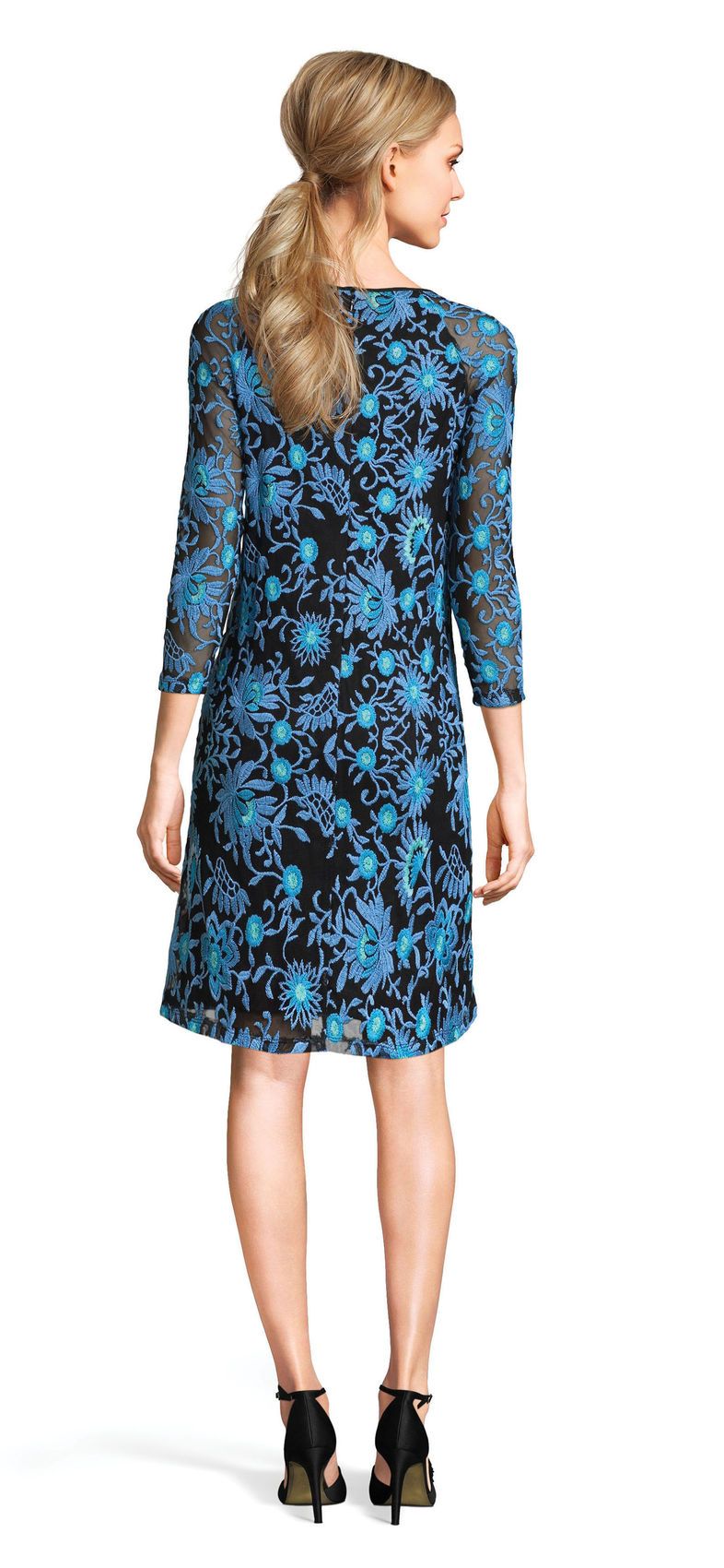 Adrianna Papell - AP1D100673 Embroidered Quarter Sleeve Sheath Dress In Blue