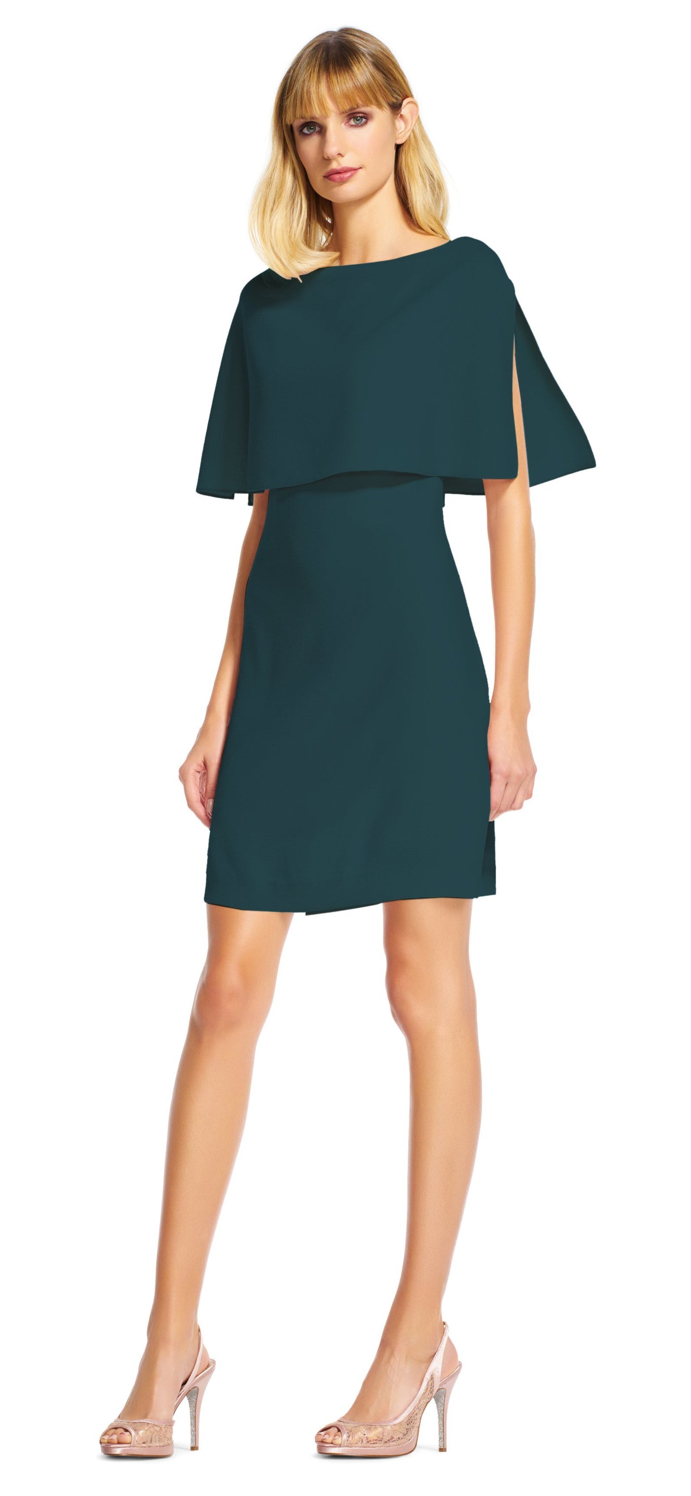 Adrianna Papell - AP1D100716 Popover Cape Crepe Shift Dress in Green
