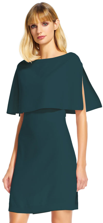 Adrianna Papell - AP1D100716 Popover Cape Crepe Shift Dress in Green