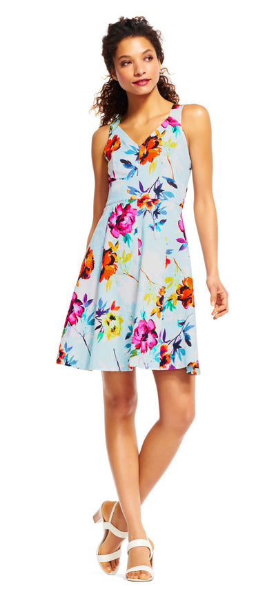 Adrianna Papell - AP1D100808 Floral Print Empire A-Line Dress In Blue and Floral