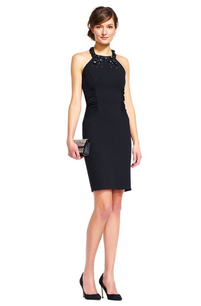 Adrianna Papell - AP1D100855 Embellished Halter Sheath Dress in Black