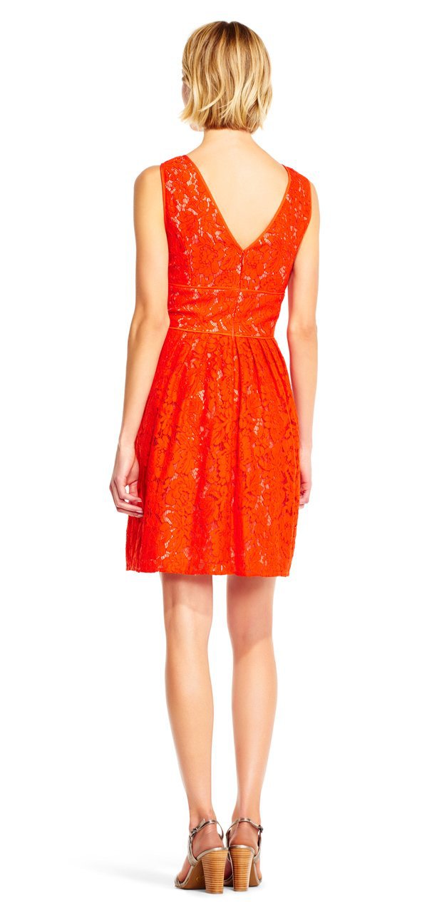 Adrianna Papell - AP1D101098 Lace V-neck A-line Dress in Red and Orange