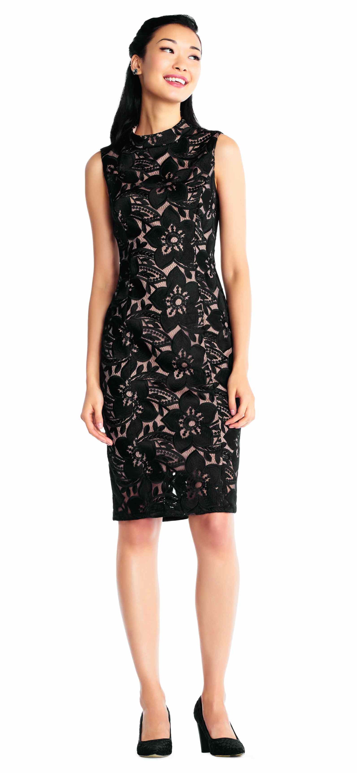 Adrianna Papell - AP1D101525 High Neck Floral Cocktail Dress In Black