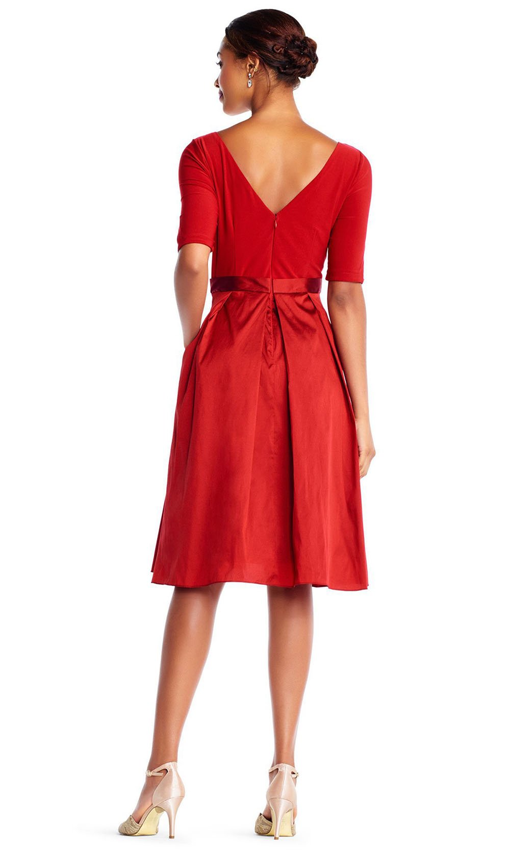 Adrianna Papell - Knee Length Pleated A-Line Dress AP1D101549 In Red