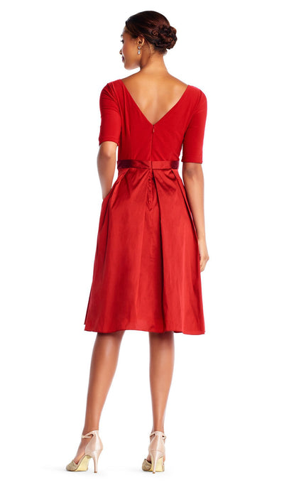 Adrianna Papell - AP1D101549 Bateau Jersey/Taffeta A-line Dress In Red