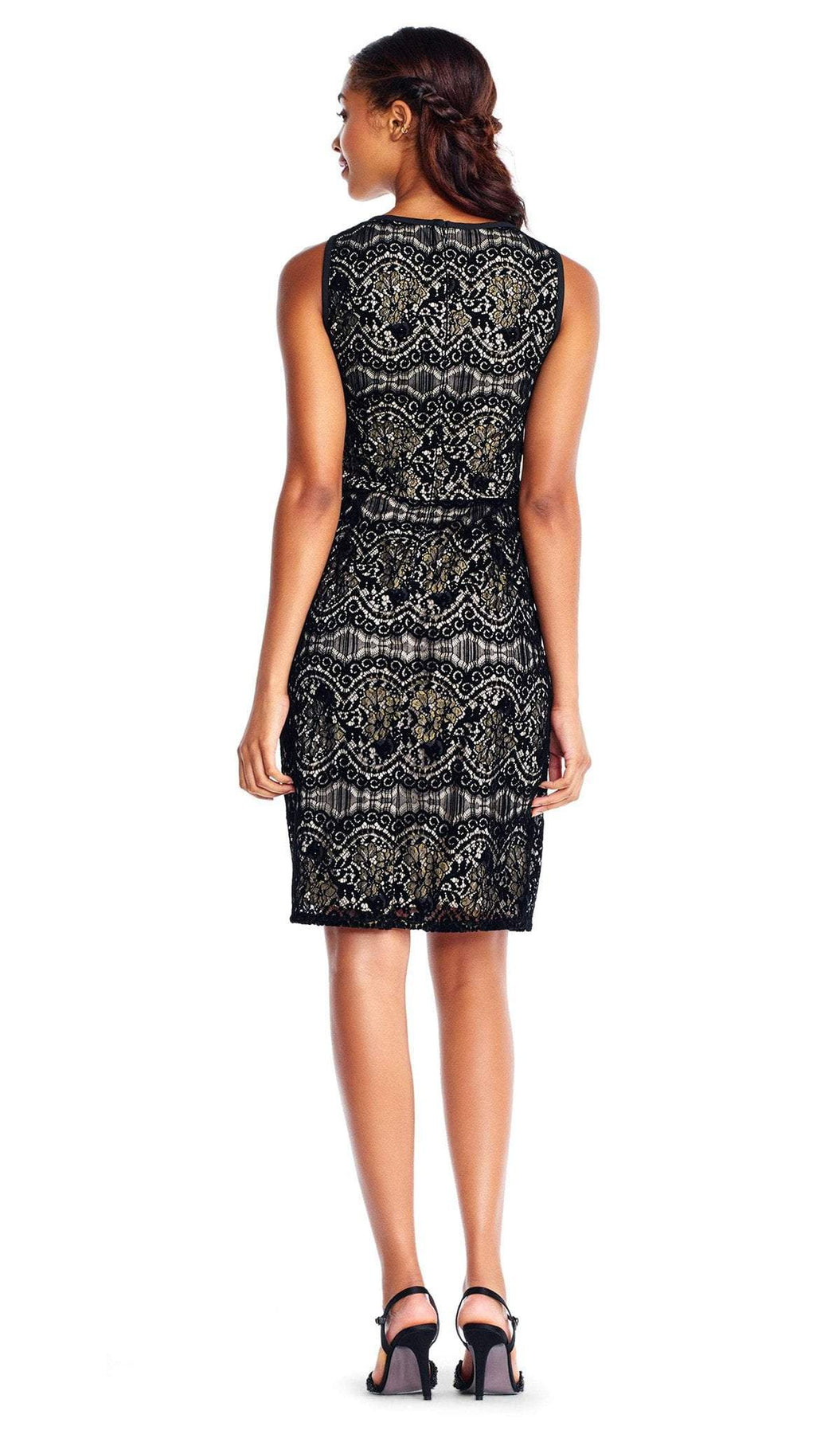 Adrianna Papell - AP1D101560 Sleeveless Velvet Lace Sheath Dress In Black and Neutral