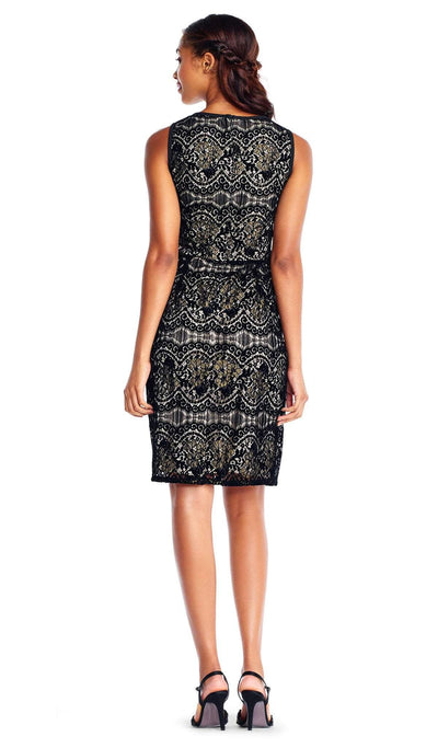 Adrianna Papell - AP1D101560 Sleeveless Velvet Lace Sheath Dress In Black and Neutral