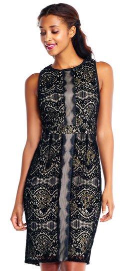 Adrianna Papell - AP1D101560 Sleeveless Velvet Lace Sheath Dress In Black and Neutral