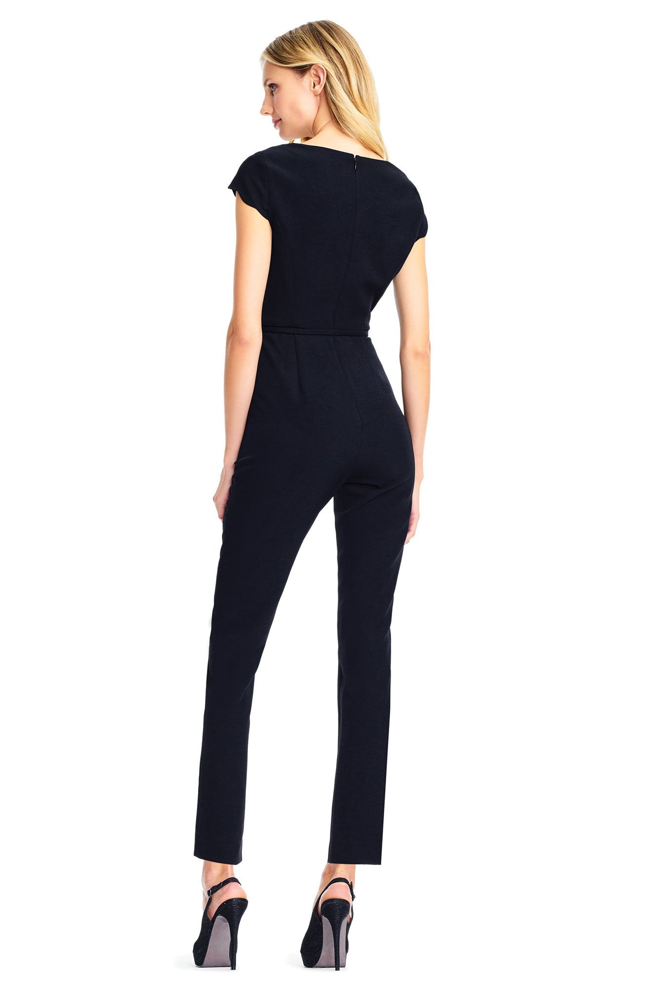 Adrianna Papell - AP1D101745 Fitted V-Neck Cap Sleeves Jumpsuit In Black
