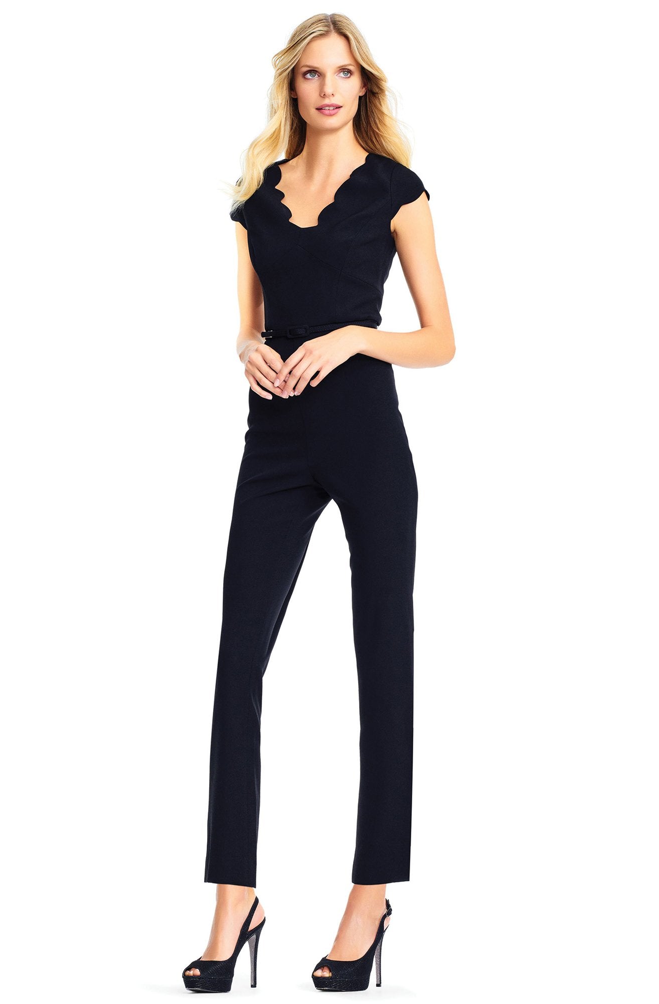 Adrianna Papell - AP1D101745 Fitted V-Neck Cap Sleeves Jumpsuit In Black
