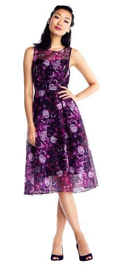 Adrianna Papell - AP1D101885 Printed Jewel Neck Pleated A-line Dress In Pink and Multi-Color