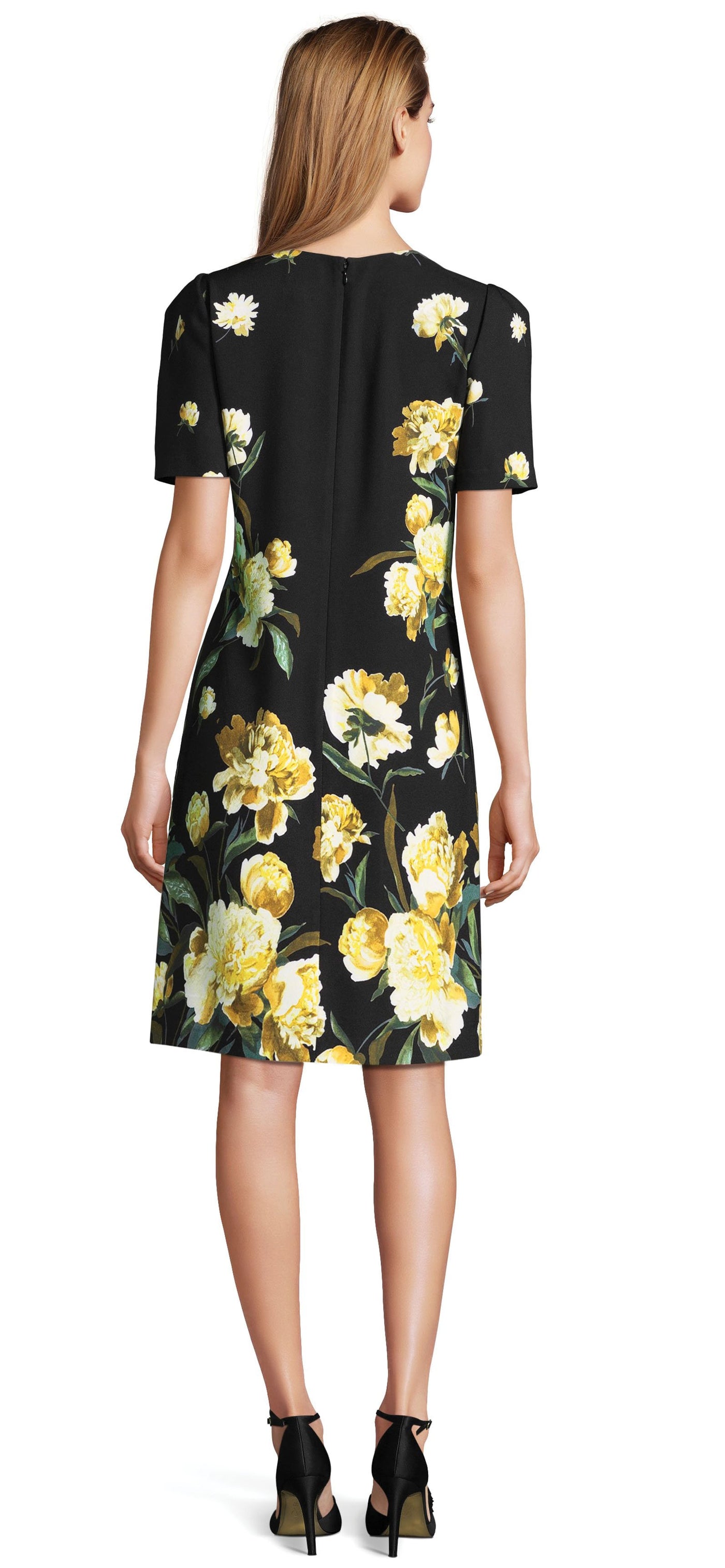 Adrianna Papell - AP1D102017 Floral V-Neck Cocktail Dress In Black and Multi-Color