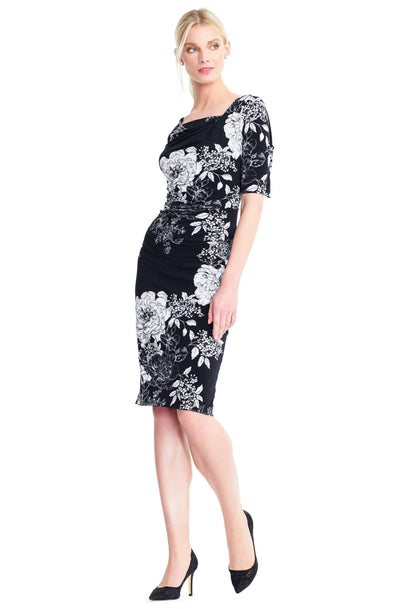 Adrianna Papell - AP1D102629 Floral Square Cocktail Dress In Black and White