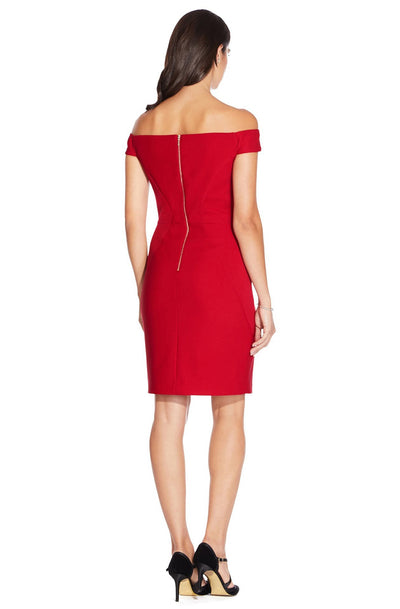 Adrianna Papell - AP1D102854 Off Shoulder Fitted Cocktail Dress In Red
