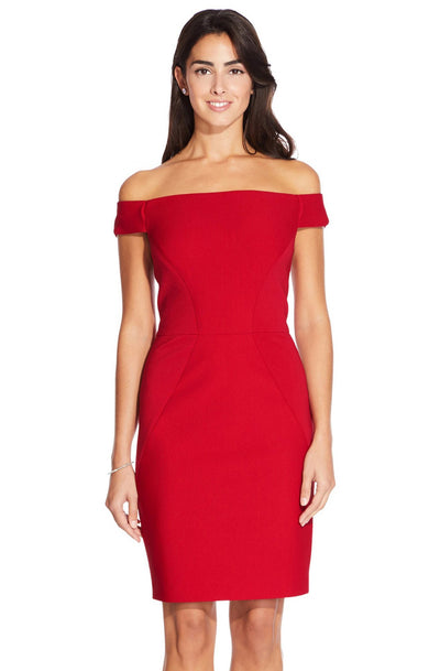 Adrianna Papell - AP1D102854 Off Shoulder Fitted Cocktail Dress In Red