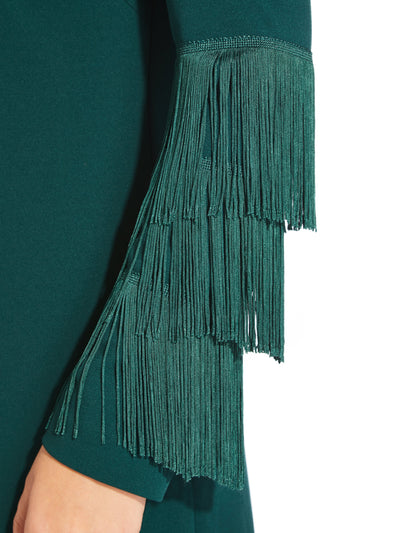 Adrianna Papell - AP1D102864 Long Sleeves Fringe Cocktail Dress In Green